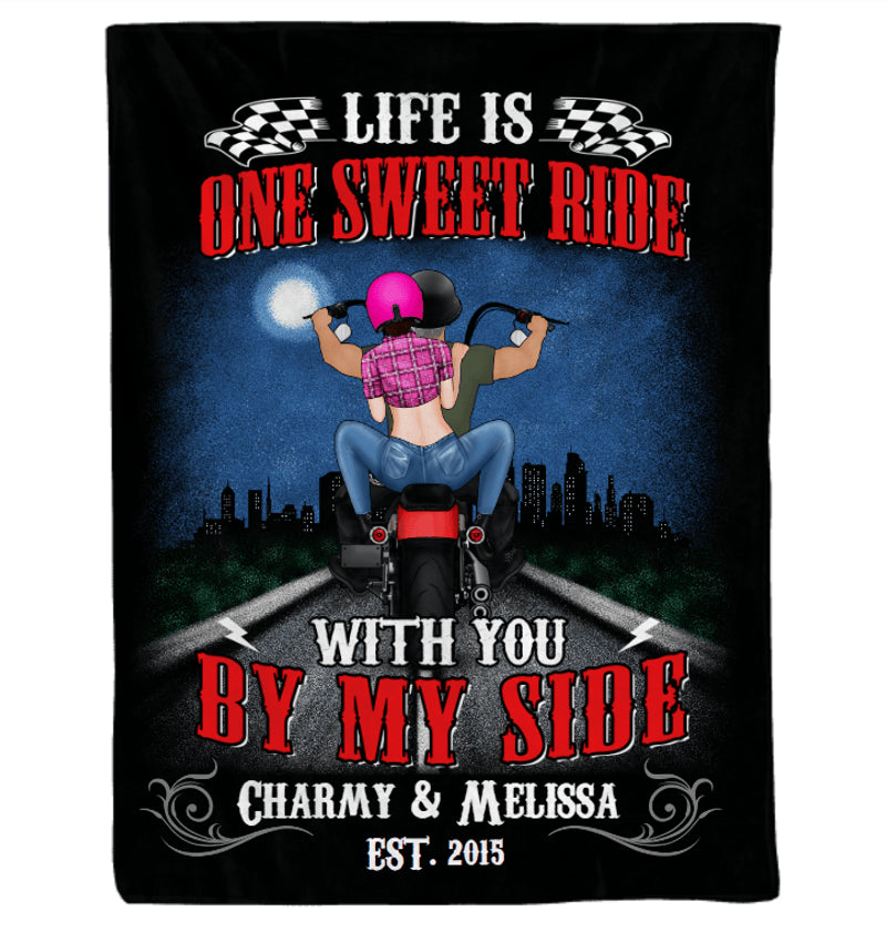 Bikergod Motorcycle Life Is One Sweet Ride With You By My Side Custom Names And Year Blanket NMBL030
