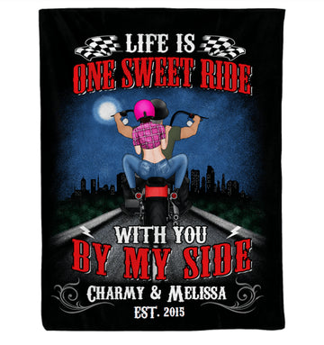 Bikergod Motorcycle Life Is One Sweet Ride With You By My Side Custom Names And Year Blanket NMBL030