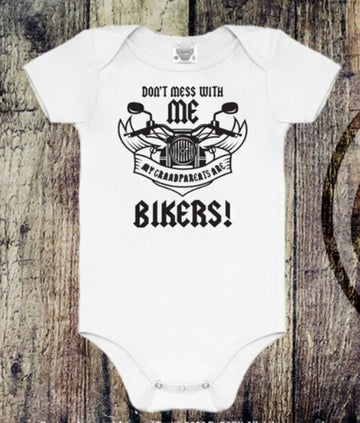 Bikergod Motorcycle Don't Mess With Me My Grandparents are Bikers COTTON Baby Onesie Bodysuit NAVA406