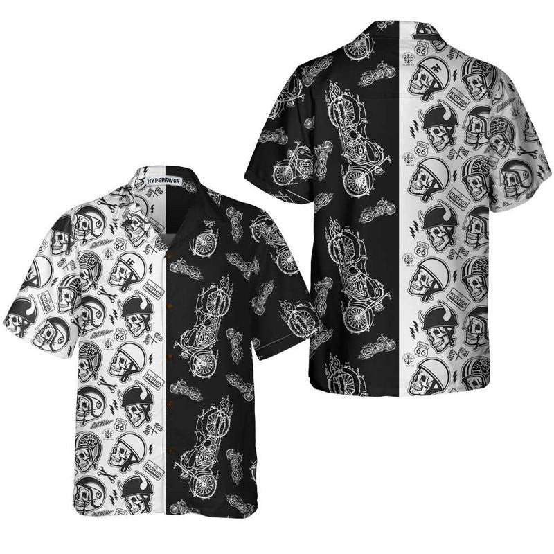 Bikergod Motorcycle With Skulls And Helmet Hawaii Shirt Design 3D Full Printed Sizes S - 5XL NASA519