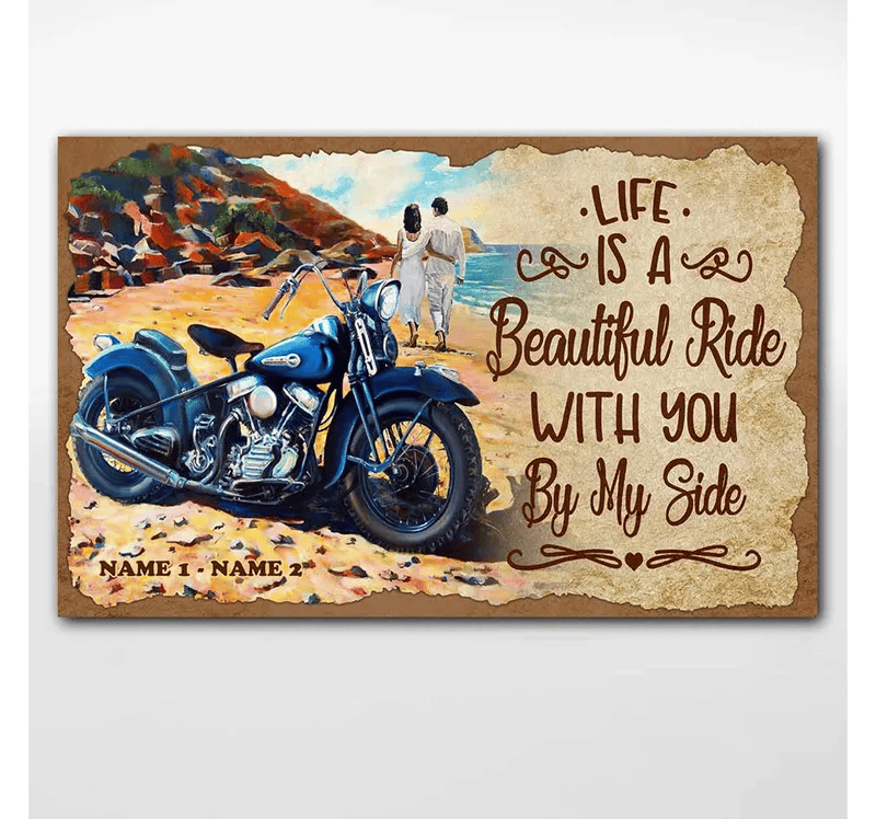 Bikergod Motorcycle Life Is Beautiful Ride Motorcycle Couple Custom Names Poster NANA84