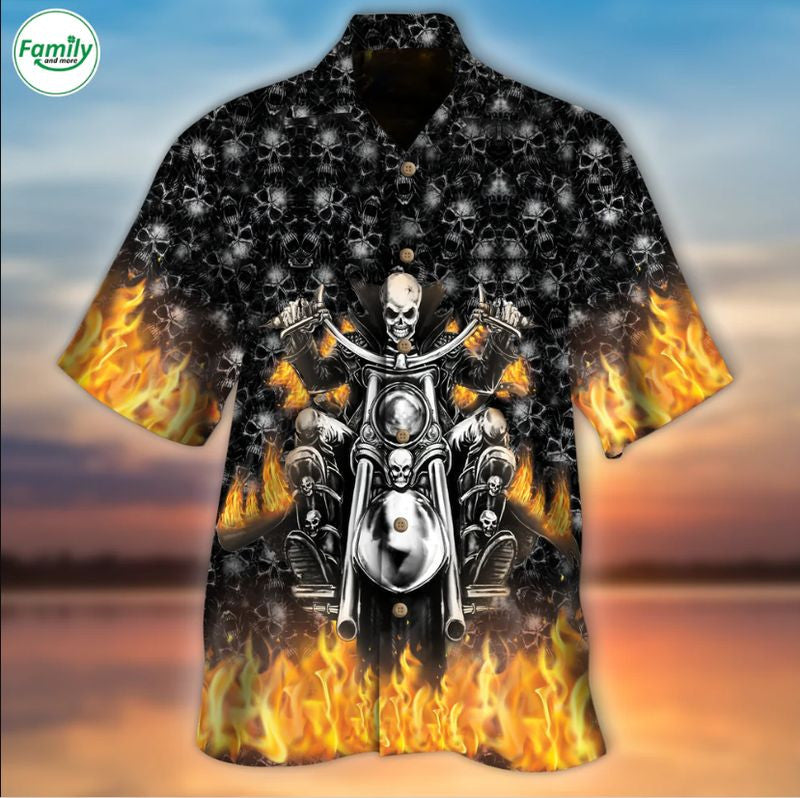 Bikergod Motorcycle Skull Skeleton Rider On Fire Hawaii Shirt Design 3D Full Printed Sizes S - 5XL NASA444
