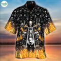 Bikergod Motorcycle Skull Skeleton Rider On Fire Hawaii Shirt Design 3D Full Printed Sizes S - 5XL NASA444