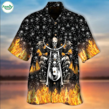 Bikergod Motorcycle Skull Skeleton Rider On Fire Hawaii Shirt Design 3D Full Printed Sizes S - 5XL NASA444