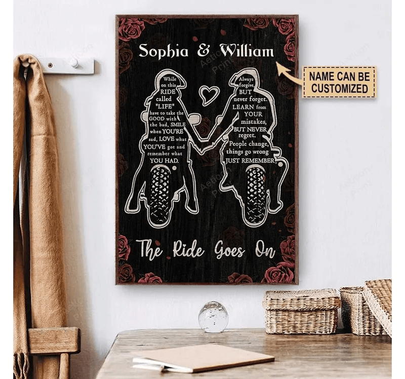 Bikergod Motorcycle The Ride Goes On Motorcycle Couple Custom Names Poster NANA94