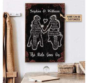 Bikergod Motorcycle The Ride Goes On Motorcycle Couple Custom Names Poster NANA94