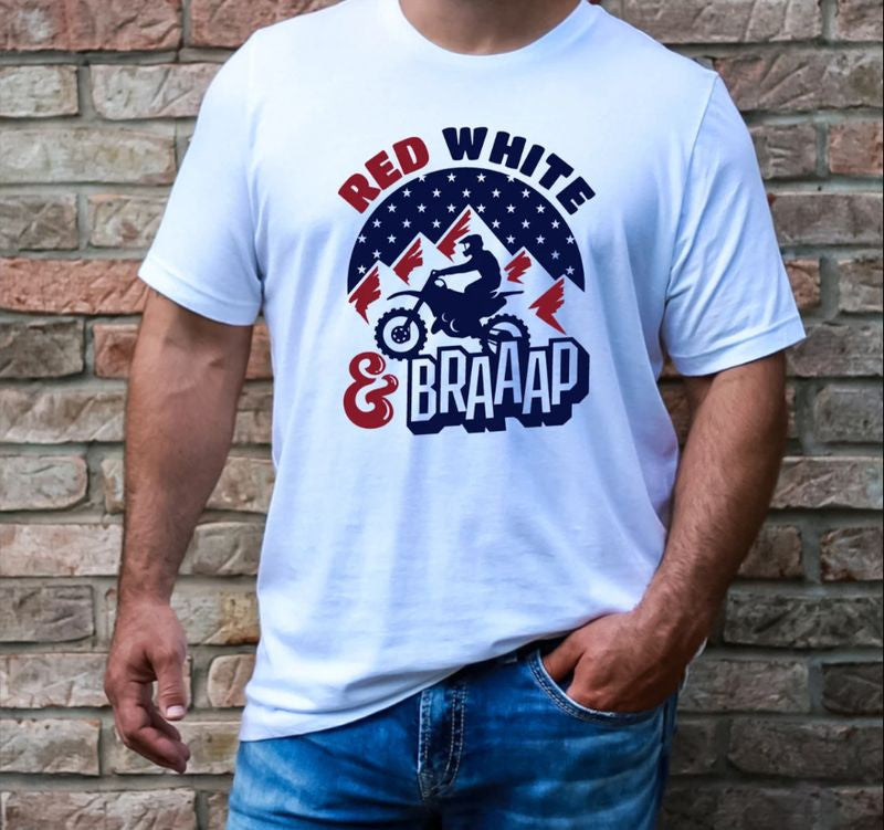 Bikergod Motorcycle Red White & Braaap T-shirt Design 2D Full Printed Sizes S - 5XL - NAVA367