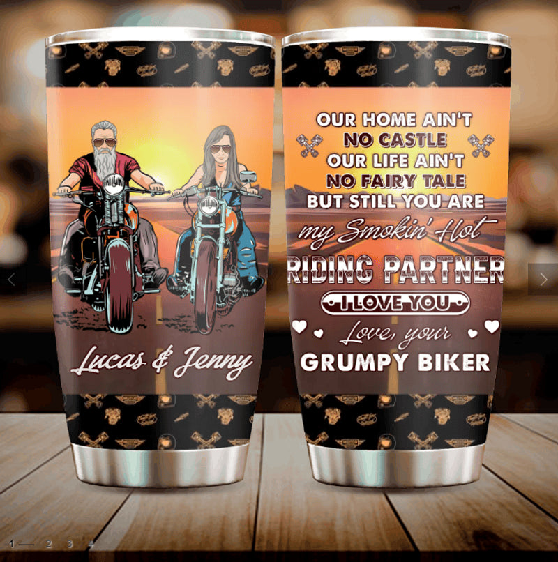 Bikergod Motorcycle Biker Couple You Are My Smokin' Hot Riding Partner Custom Names Stainless Steel 20 Oz Tumbler- NAIA301