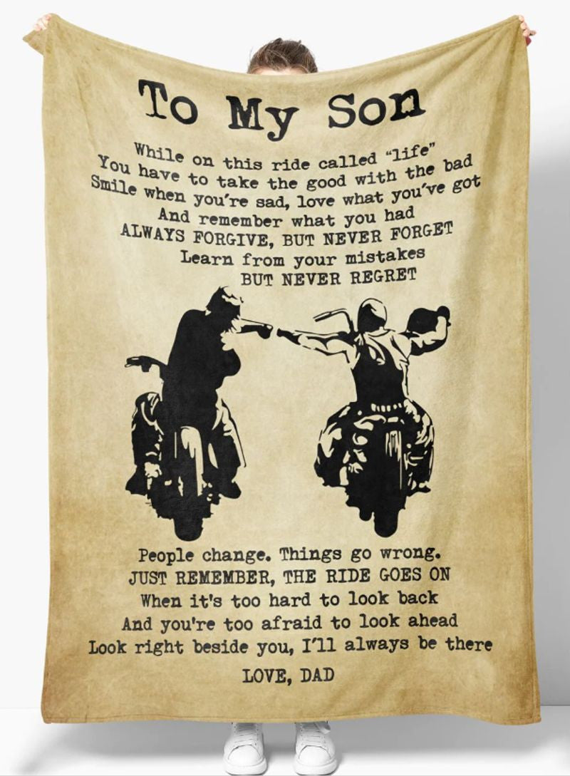Bikergod Motorcycle Gift For Son From Dad Just Remember The Ride Goes On Blanket NAIA28
