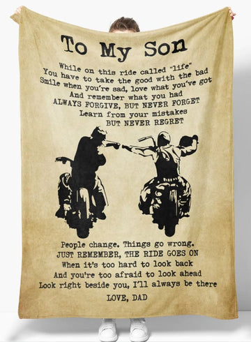 Bikergod Motorcycle Gift For Son From Dad Just Remember The Ride Goes On Blanket NAIA28