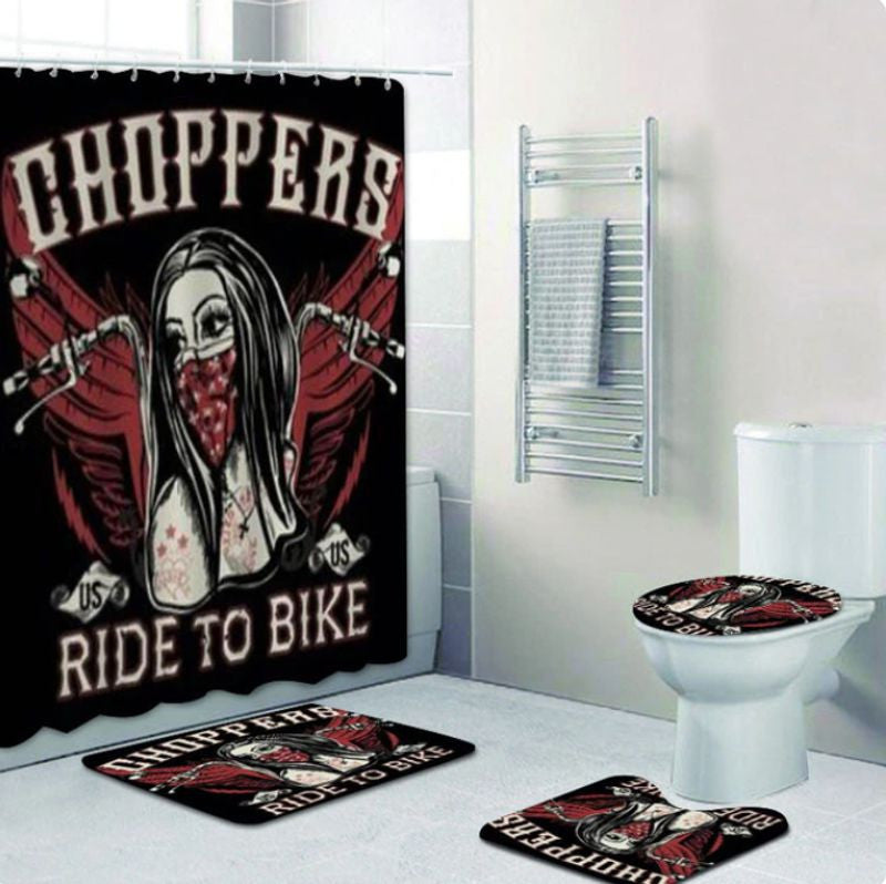 Bikergod Motorcycle Choppers Ride To Bike Bathroom Decor Set NMBR22