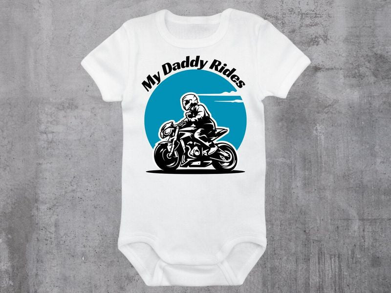 Bikergod Motorcycle My Daddy Rides A Motorcycle COTTON Baby Onesie Bodysuit NAUA302