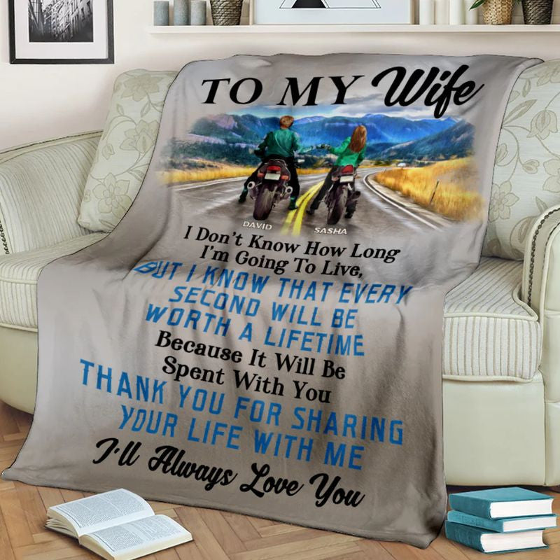 Bikergod Motorcycle Biker Couple  To My Wife I'll Always Love You Custom Names Blanket NASA82