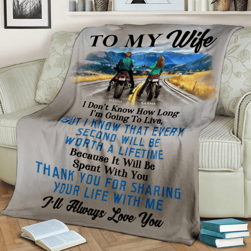 Bikergod Motorcycle Biker Couple  To My Wife I'll Always Love You Custom Names Blanket NASA82