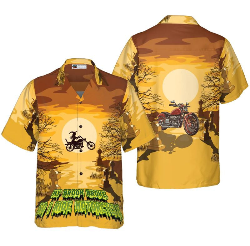 Bikergod Motorcycle My Broom Broke So I Ride Motorcycle Hawaii Shirt Design 3D Full Printed Sizes S - 5XL NASA500