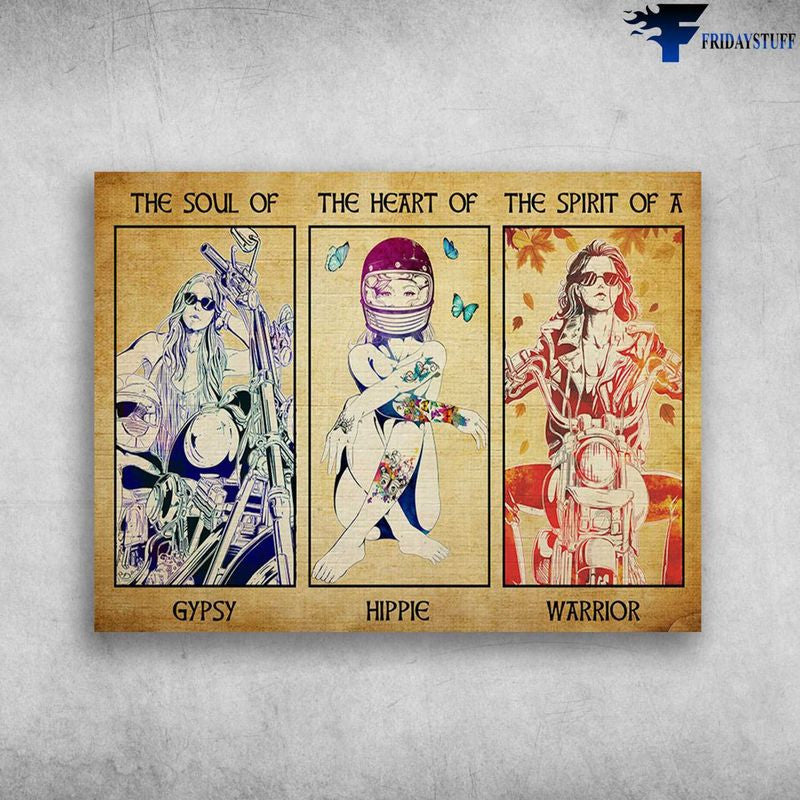 Bikergod Motorcycle Lady The Soul Of Gypsy, The Heart Of Hippie, The Spirit Of A Warrior Vintage Poster NAIA125