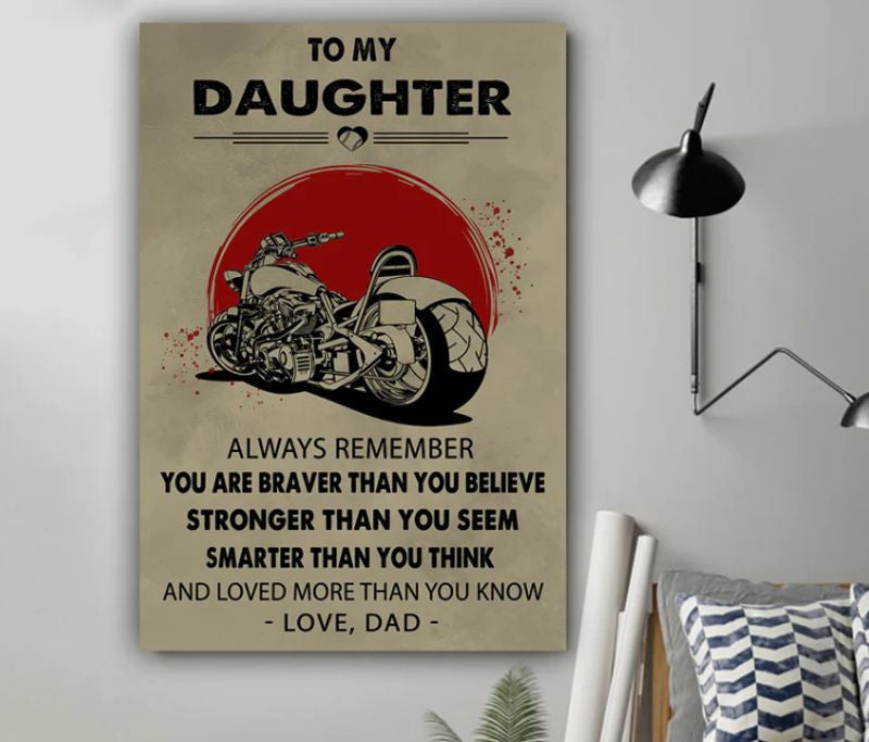 Bikergod Motorcycle Gift For Daughter From Dad You are braver than you believe Vintage Poster NANA218