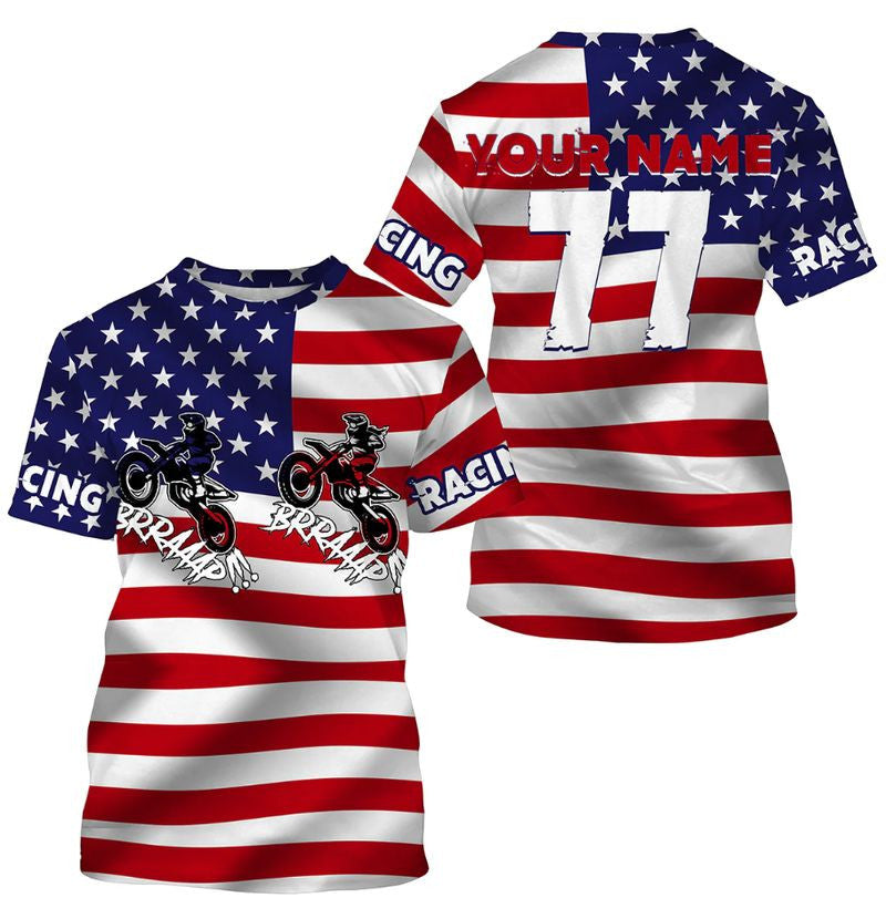 Bikergod Motorcycle USA Flag Brraaap Custom Name And Number T-shirt Design 3D Full Printed Sizes S - 5XL - NMQI141