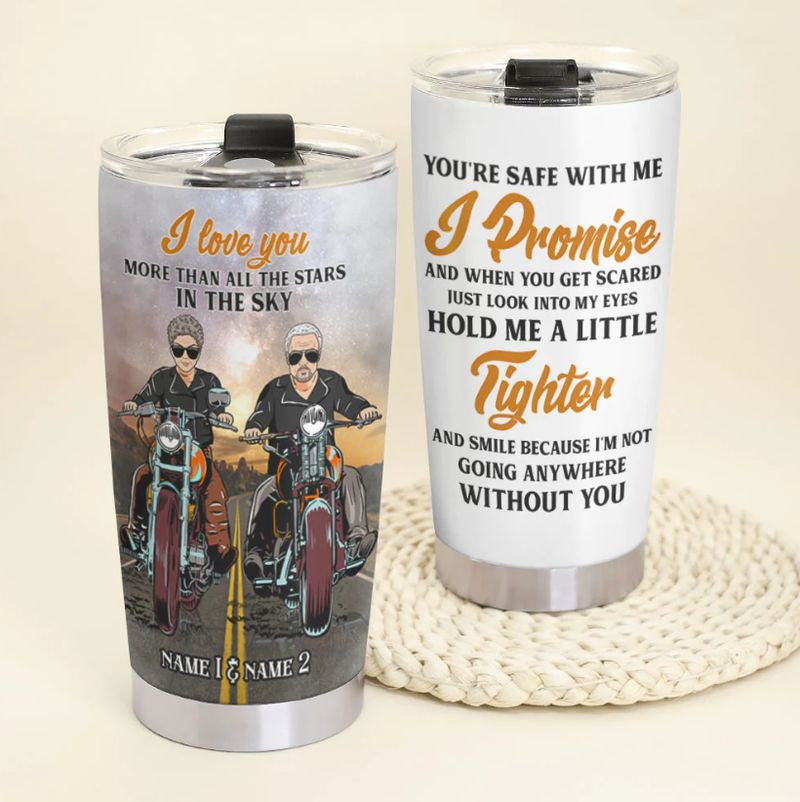 Bikergod Motorcycle Biker Couple I Love You More Than All The Starts In The Sky Custom Names Steelers Stainless Steel 20 Oz Tumbler- NASA81