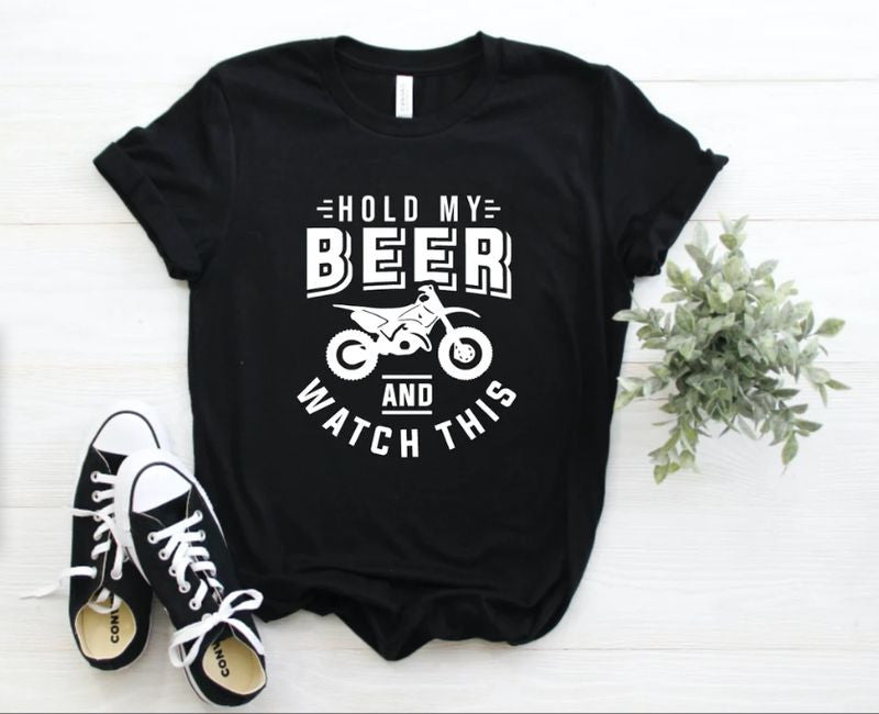 Bikergod Motorcycle Hold My Beer and Watch This T-shirt Design 2D Full Printed Sizes S - 5XL - NAVA363