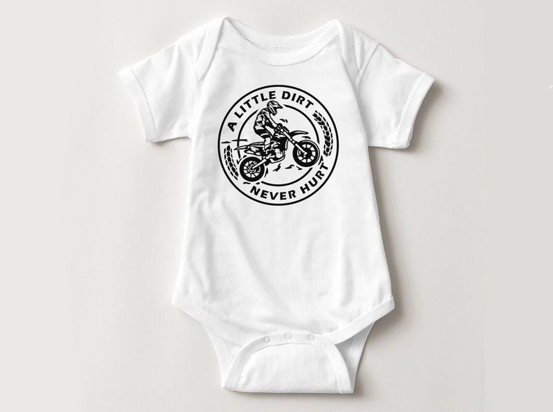 Bikergod Motorcycle A Little Dirt Never Hurt COTTON Baby Onesie Bodysuit NAUA312