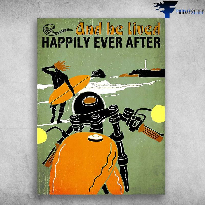 Bikergod Motorcycle Surfing Man And He Lived, Happily Ever After Vintage Poster NAIA195