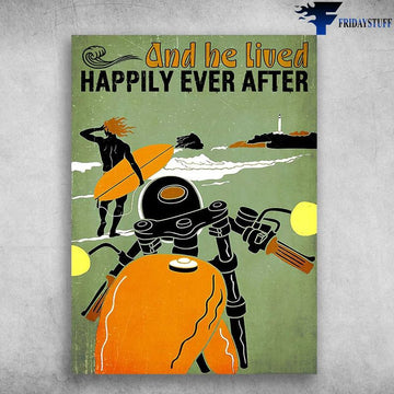 Bikergod Motorcycle Surfing Man And He Lived, Happily Ever After Vintage Poster NAIA195