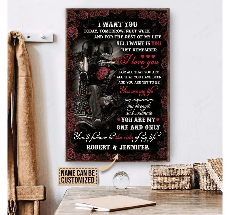 Bikergod Motorcycle I Want You Today Motorcycle Couple Custom Names Poster NANA101
