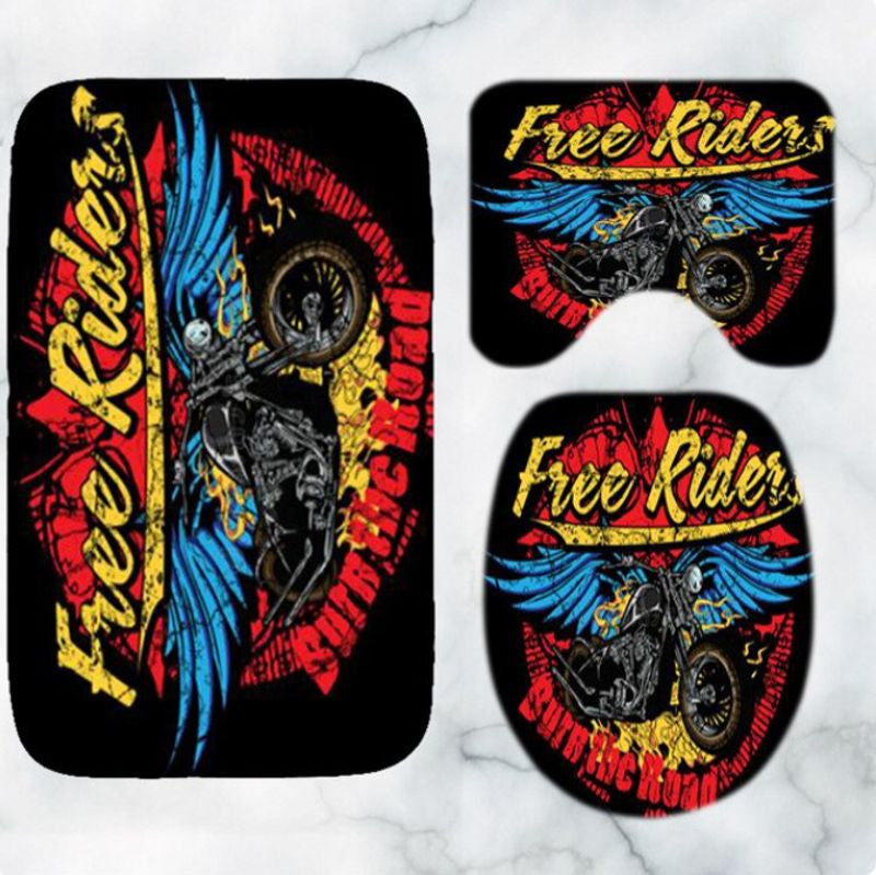 Bikergod Motorcycle Free Rider Burn The Road Bathroom Decor Set NMBR24