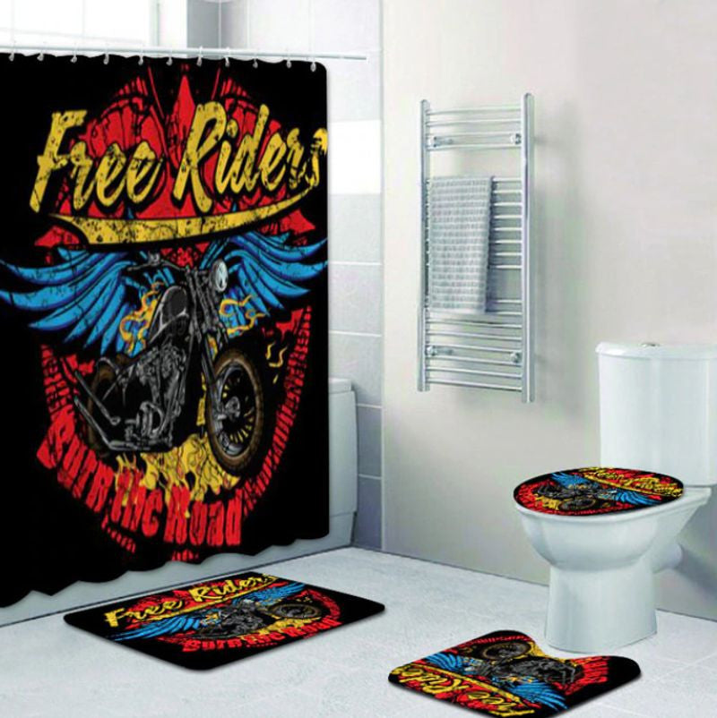 Bikergod Motorcycle Free Rider Burn The Road Bathroom Decor Set NMBR24