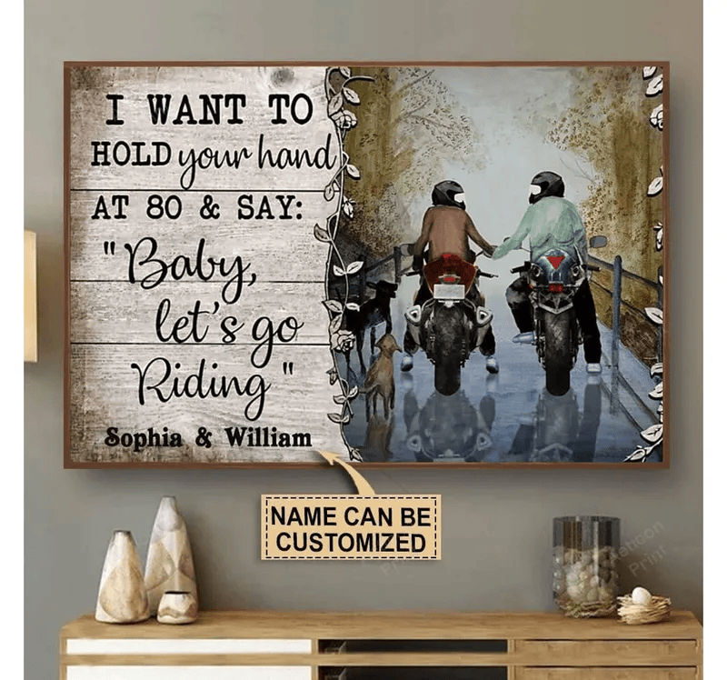 Bikergod Motorcycle Motorcycling Riding Hold Your Hand Motorcycle Couple Custom Names Poster NANA92