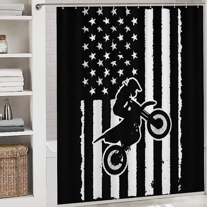 Bikergod Motorcycle American Flag Bathroom Decor Set NMBR16