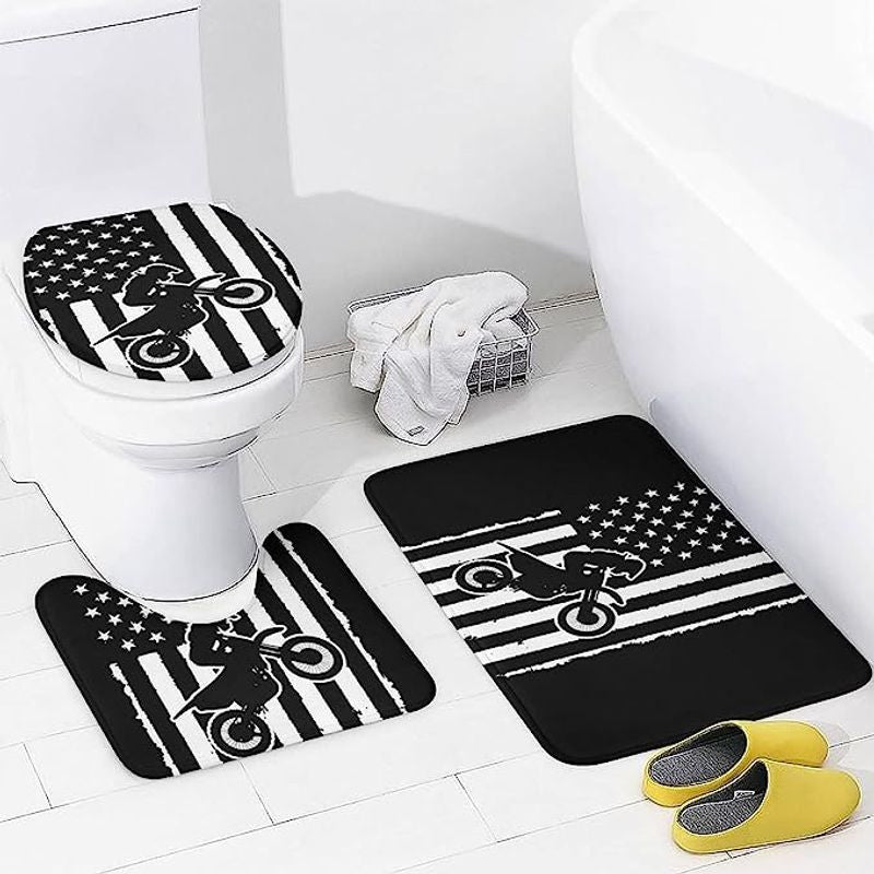 Bikergod Motorcycle American Flag Bathroom Decor Set NMBR16