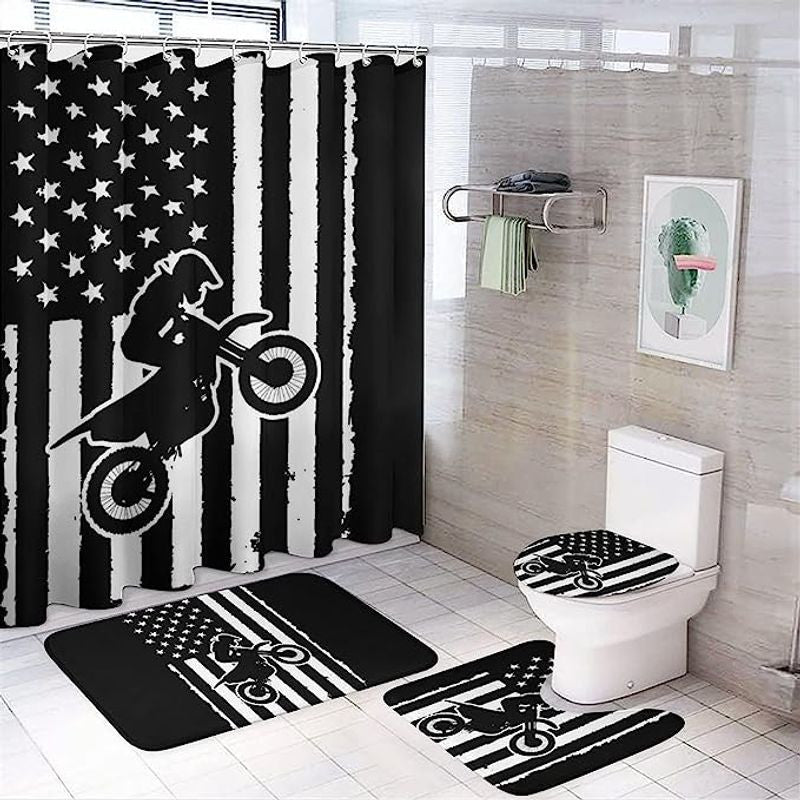 Bikergod Motorcycle American Flag Bathroom Decor Set NMBR16