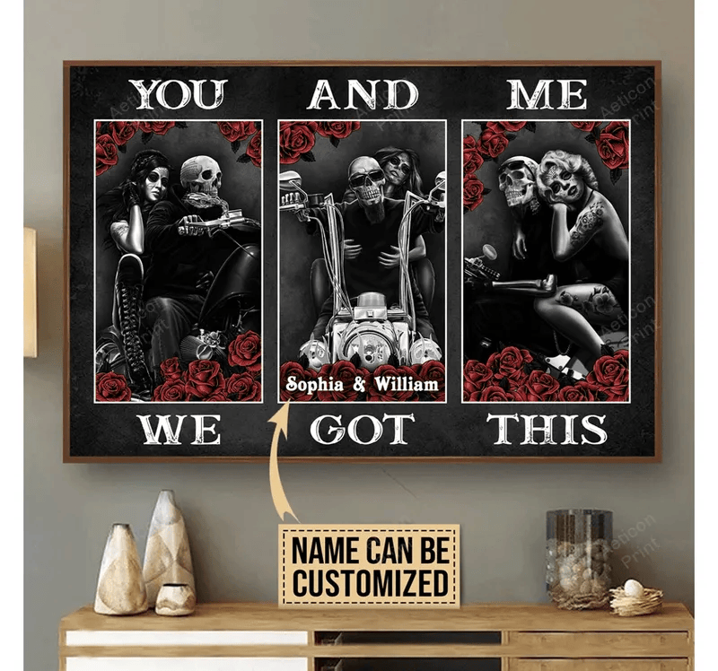 Bikergod Motorcycle Skull Couple We Got This Motorcycle Couple Custom Names Poster NANA110