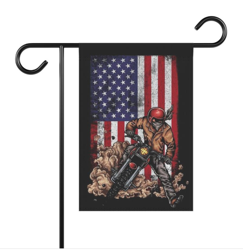 Bikergod Motorcycle Fourth of July Independence Day Garden Flag NAXA78D