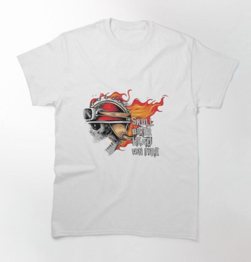 Bikergod Motorcycle Skull biker head on fire T-shirt Design 2D Full Printed Sizes S - 5XL - NAKA329