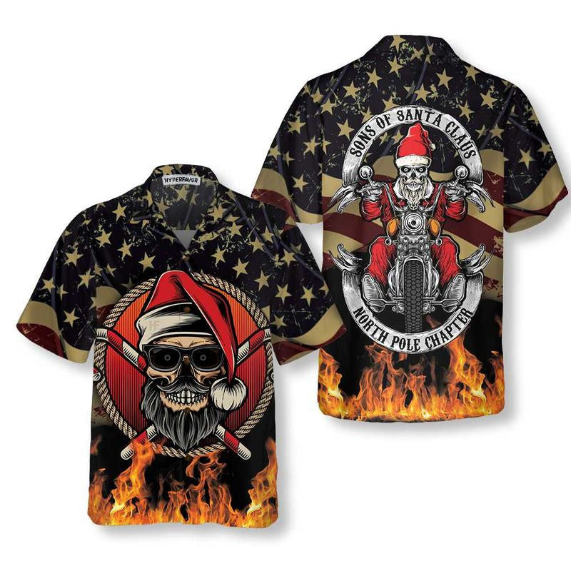 Bikergod Motorcycle Sons Of Santa Claus North Pole Chapter Hawaii Shirt Design 3D Full Printed Sizes S - 5XL NASA517