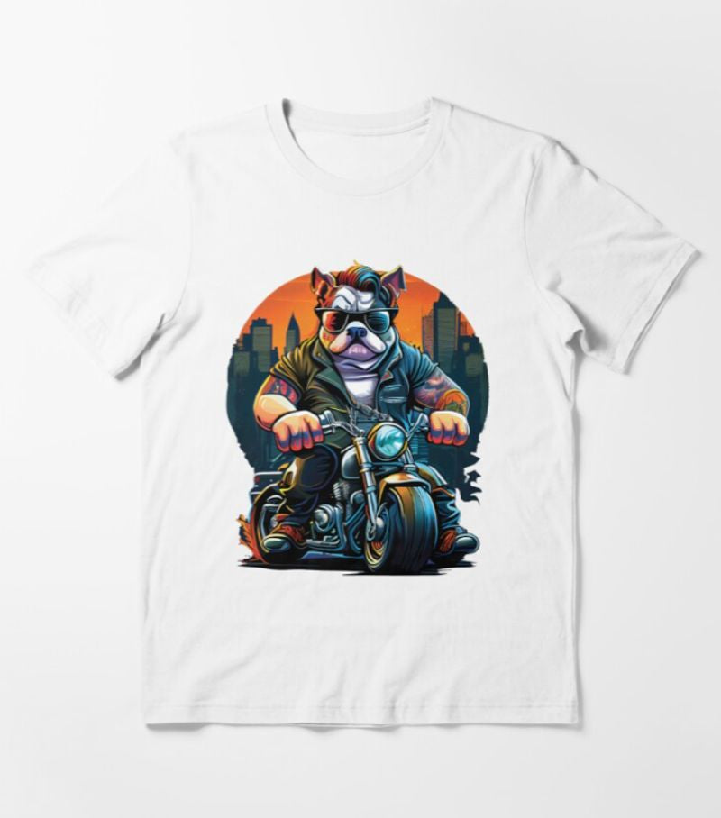 Bikergod Motorcycles Bulldog Riding a Motorcycle T-shirt Design 2D Full Printed Sizes S - 5XL - NAGA427