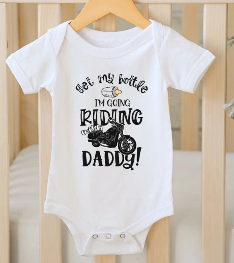 Bikergod Motorcycle Get My Bottle I'm Going Riding With Daddy COTTON Baby Onesie Bodysuit NAUA313