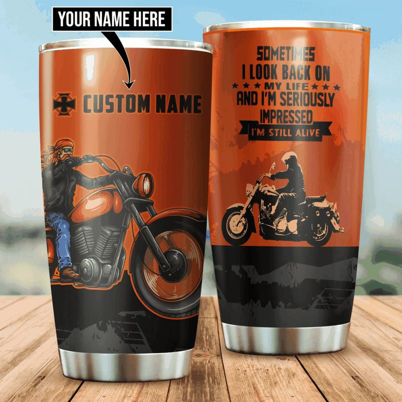 Bikergod Motorcycle  Sometimes I Look Back On My Life Custom Name Stainless Steel 20 Oz Tumbler- NANA324