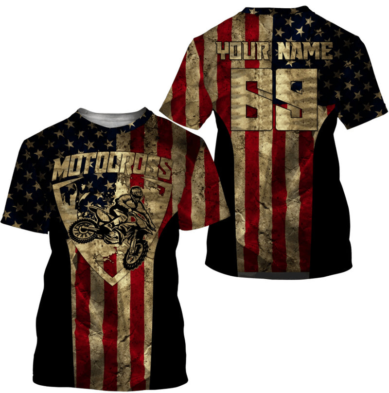 Bikergod Motorcycle Motorcross USA Flag Custom Name And Number T-shirt Design 3D Full Printed Sizes S - 5XL - NMQE01