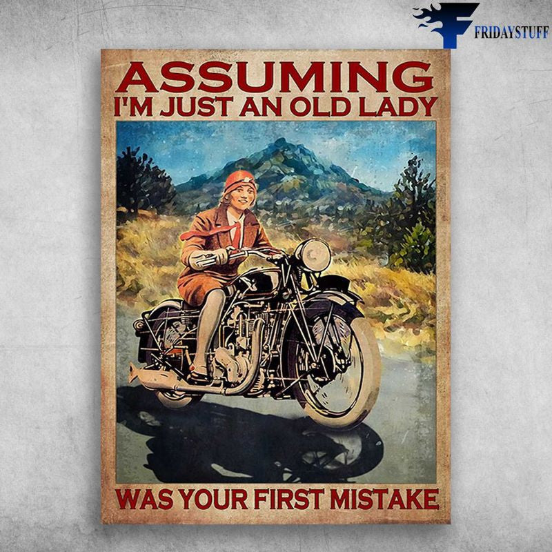Bikergod Motorcycle Assuming I?m Just An Old Lady, Was Your First Mistake Vintage Poster NAIA166