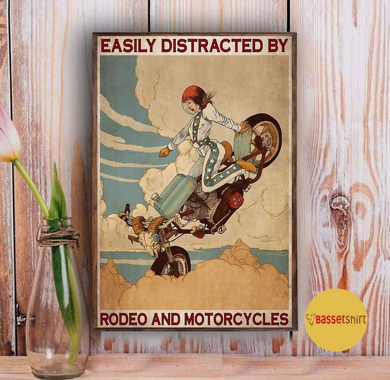 Bikergod Motorcycle easily distracted by rodeo and motorcycles Vintage Poster NANA197
