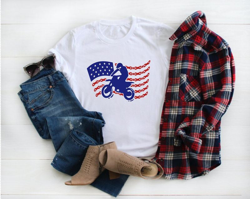 Bikergod Motorcycle Dirt Bike Flag 4th of July T-shirt Design 2D Full Printed Sizes S - 5XL - NAVA350