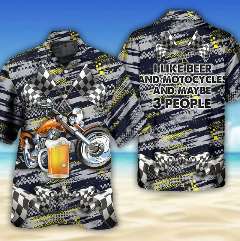 Bikergod Motorcycle I Like Beer And Motocycles And Maybe 3 People Hawaii Shirt Design 3D Full Printed Sizes S - 5XL NASA526