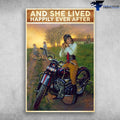 Bikergod Motorcycle And She Lived Happily Ever After Girl Biker Vintage Poster NAIA188
