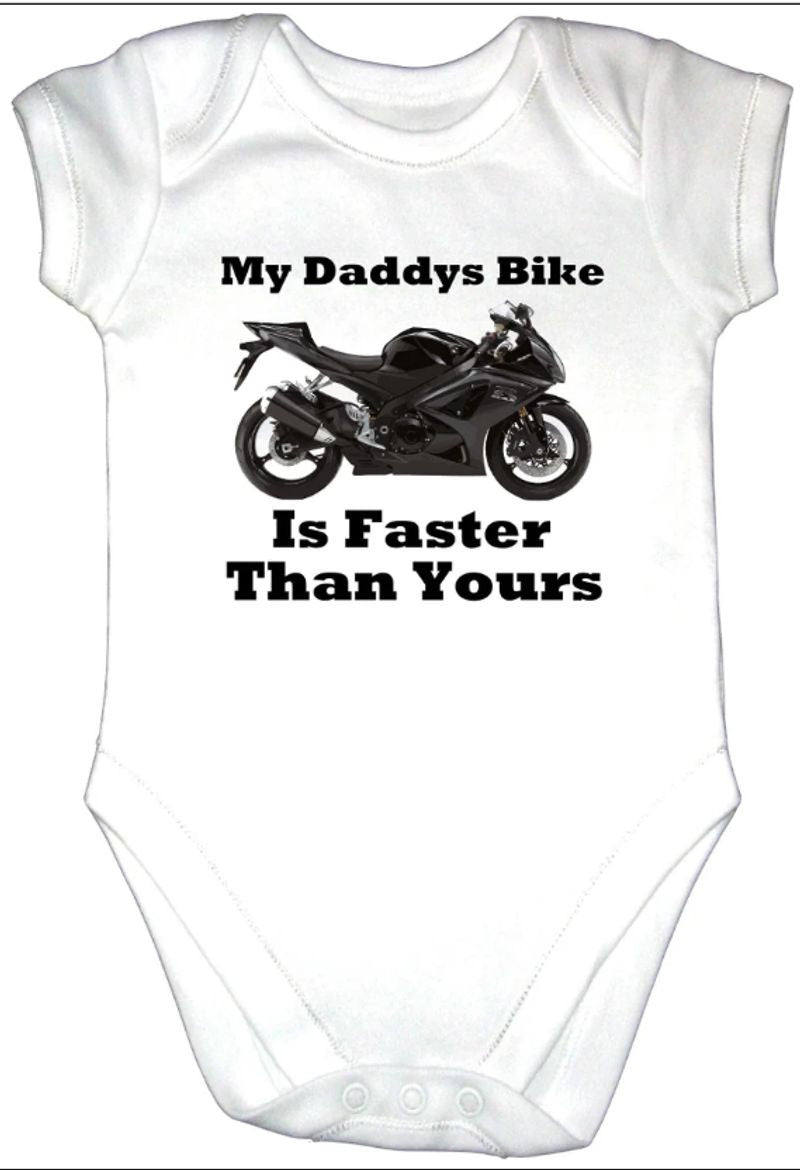 Bikergod Motorcycle My Daddys Bike Is Faster Than Yours COTTON Baby Onesie Bodysuit NAIA66