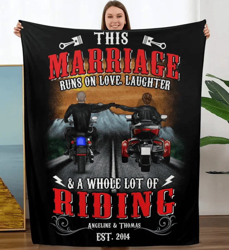 Bikergod Motorcycle This Marriage Runs On Love Laughter & A Whole Lot Of Riding Custom Names And Year Blanket NMBL033