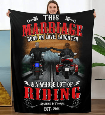 Bikergod Motorcycle This Marriage Runs On Love Laughter & A Whole Lot Of Riding Custom Names And Year Blanket NMBL033